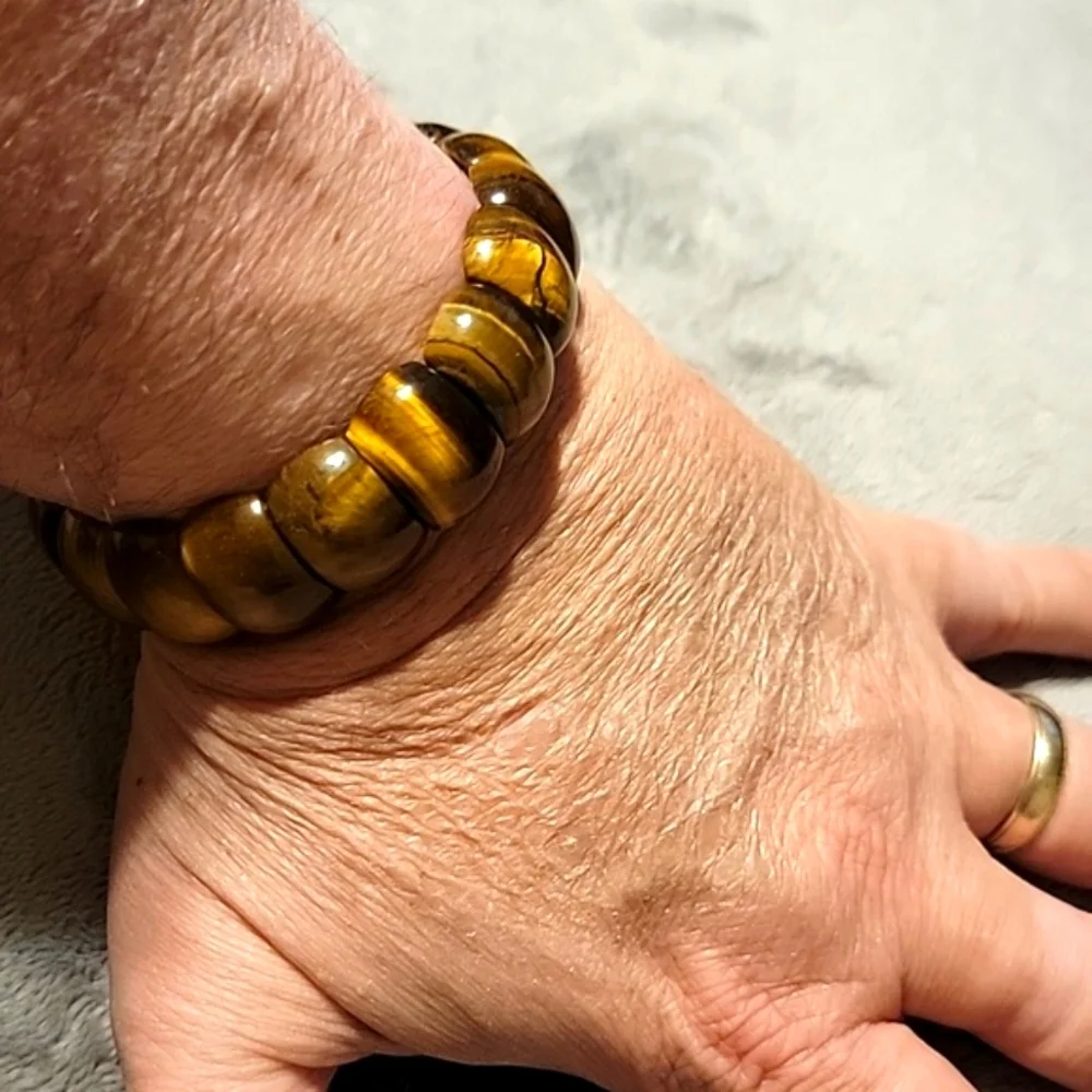 Bohemian 20x14x7mm Tiger's Eye Stretch Bracelet Natural Gemstone Size 7